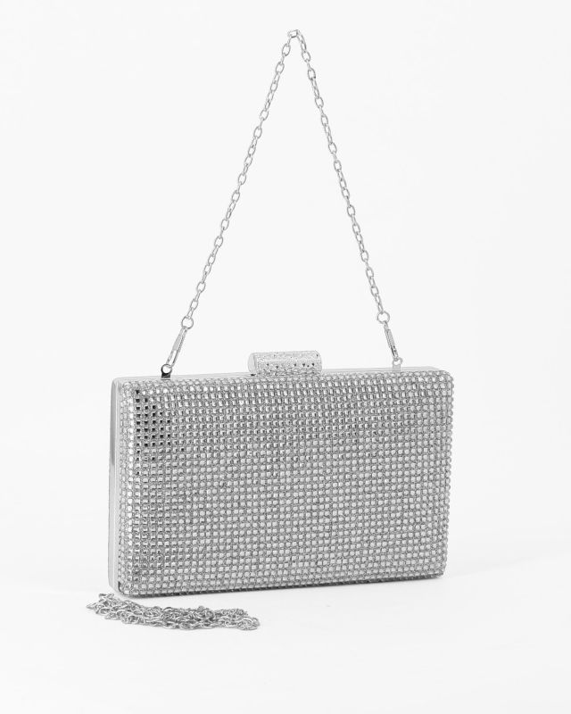 Product: DIVAS - Clutch argento con parte frontale in strass, tracolla removibile (1 of 4)