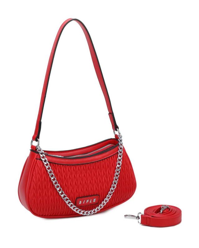 Product: RIFLE - Borsa a spalla rossa con catenina e parte frontale trapuntata, tracolla removibile (1 of 3)
