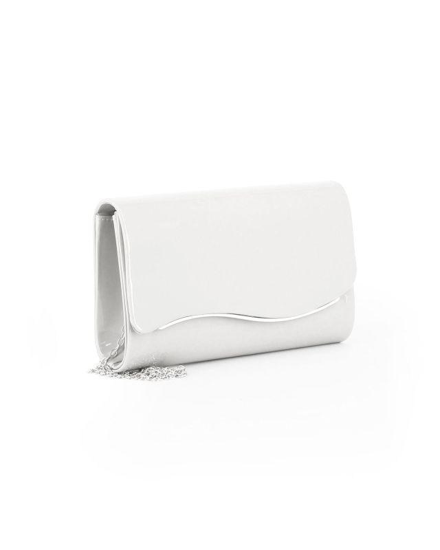 Product: MISS GLOBO - Pochette bianca effetto vernice con patta e dettaglio argento (1 of 4)