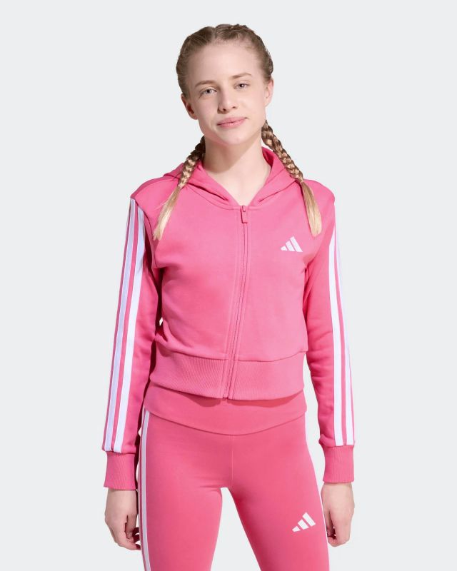 Product: ADIDAS - FELPA FULL ZIP CON CAPPUCCIO JUNIOR ROSA CON 3 BANDE BIANCHE ESSENTIALS - JY4983 (1 of 6)