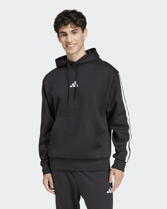 Product: ADIDAS - FELPA  UOMO  CON CAPPUCCIO ESSENTIALS 3 STRIPES  NERA E BIANCA 3S FL HD -  JE6297 (1 of 6)