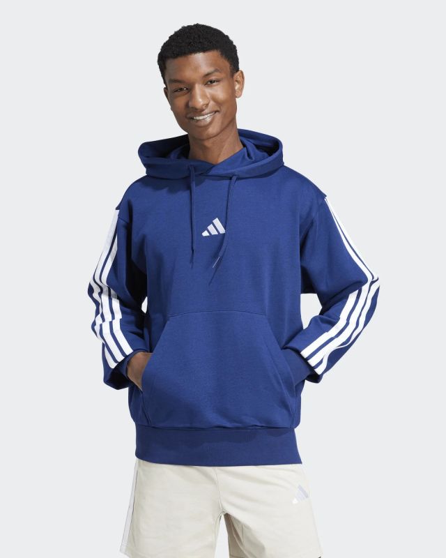 Product: ADIDAS - FELPA  UOMO  CON CAPPUCCIO ESSENTIALS 3 STRIPES BLU E BIANCA 3S FL HD -  JE6299 (1 of 6)