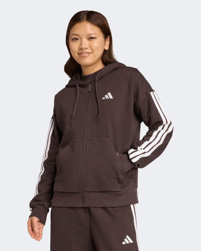Product: ADIDAS - FELPA  DONNA  FULL ZIP CON CAPPUCCIO MARRONE ESSENTIALS 3- STRIPES  - JY3082 (1 of 5)