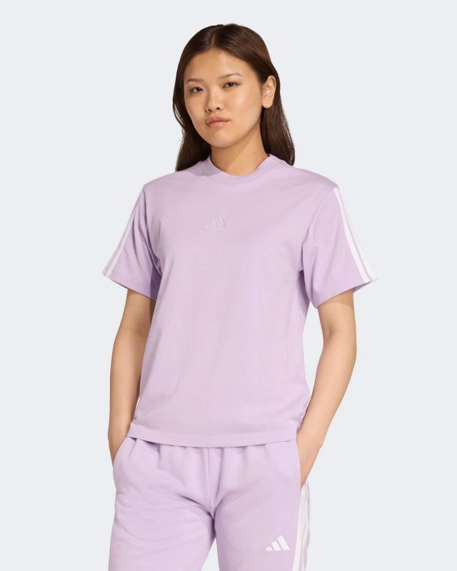 Product: ADIDAS - T-SHIRT DONNA MEZZA MANICA ESSENTIALS 3-STRIPES LILLA CON BANDE BIANCHE-JV7362 (1 of 5)