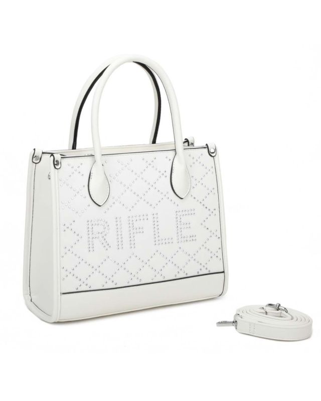 Product: RIFLE - Borsa due manici bianca con tasca posteriore e strass, tracolla removibile (1 of 3)