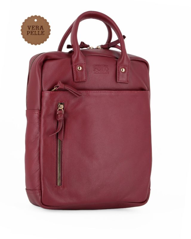 Product: CHESTER POLO ACADEMY - Zaino rubino in VERA PELLE con due manici e doppia tasca frontale (1 of 4)