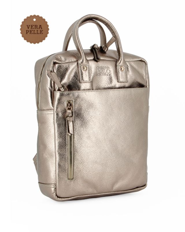 Product: CHESTER POLO ACADEMY - Zaino platino in VERA PELLE con due manici e doppia tasca frontale (1 of 4)