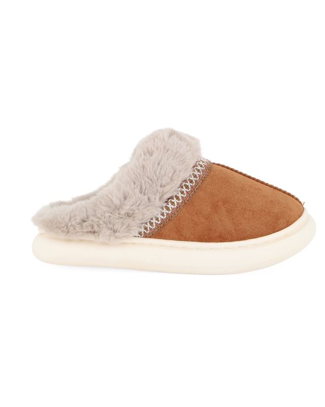Product: TIGLIO RAMBLAS - Pantofola nocciola scamosciata da donna con pelliccia (1 of 4)