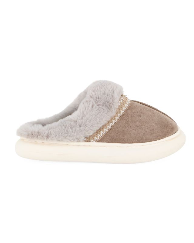 Product: TIGLIO RAMBLAS - Pantofola beige scamosciata da donna con pelliccia (1 of 4)