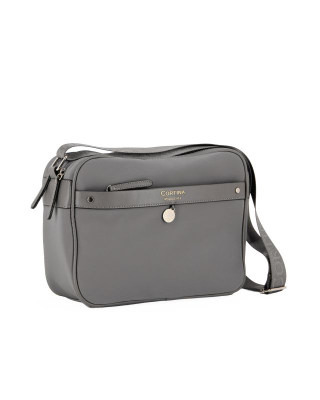 Product: CORTINA POLO STYLE - Borsa a tracolla antracite con tasca frontale e dettaglio logo pendente (1 of 4)