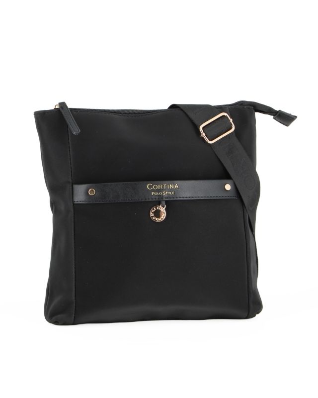 Product: CORTINA POLO STYLE - Borsa nera con tracolla regolabile e tasca frontale (1 of 4)