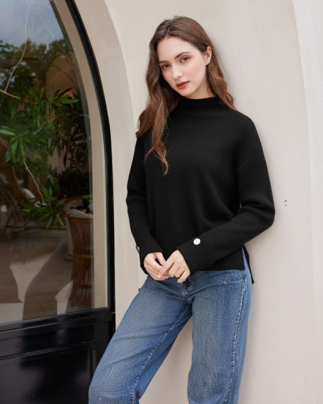 Product: BACHATA - Maglia manica lunga a lupetto nero da donna (1 of 5)