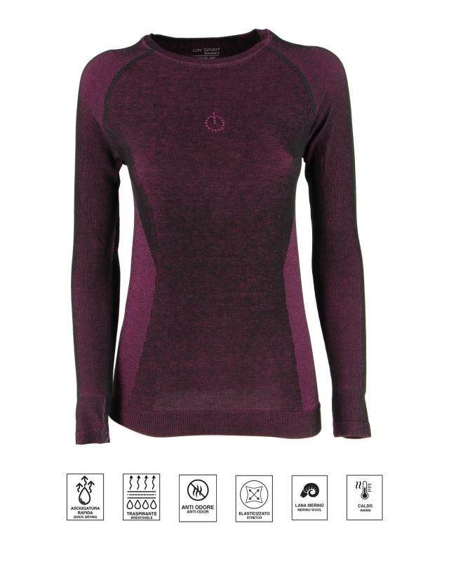 Product: ON SPIRIT -  MAGLIA TERMICA DONNA  NERA E FUXIA IN LANA MERINOS ROBERTA   - AD02108_A7250 (1 of 2)