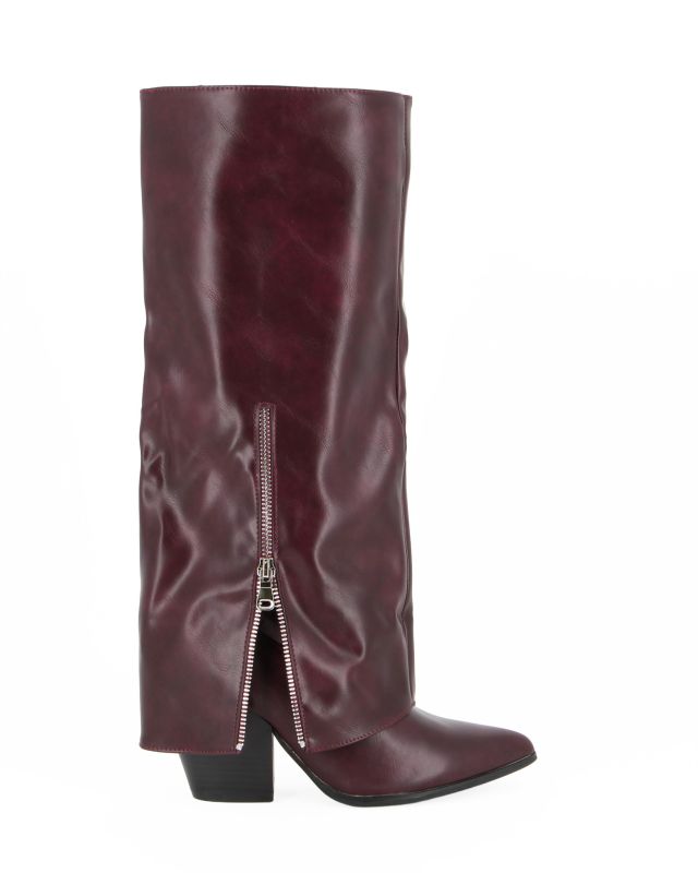 Product: MISS GLOBO - Stivale bordeaux a punta con risvolto e zip laterale, tacco 8,5CM (1 of 4)