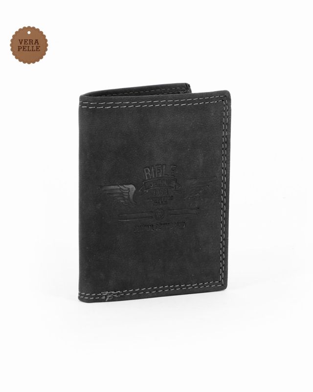 Product: RIFLE - Portafoglio nero in VERA PELLE da uomo con pattina e ribaltina interna (1 of 4)