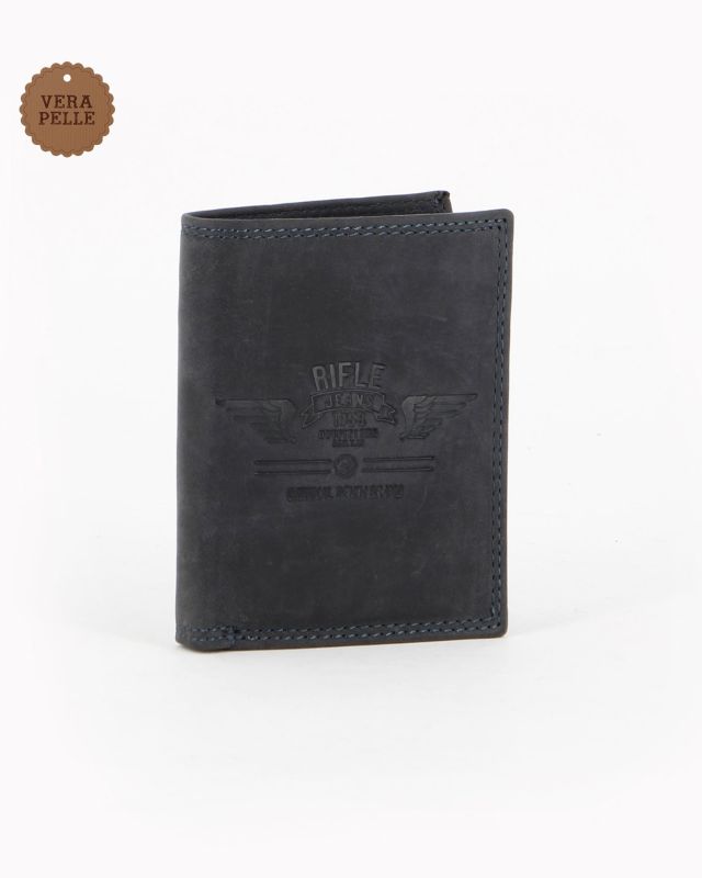 Product: RIFLE - Portafoglio blu in VERA PELLE da uomo con pattina e ribaltina interna (1 of 4)