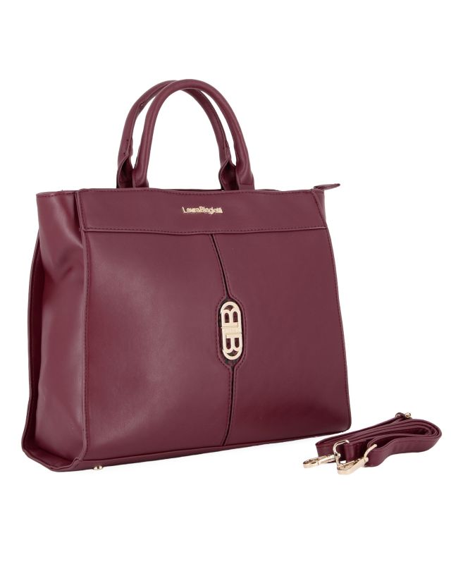Product: LAURA BIAGIOTTI - Borsa a due manici bordeaux con logo frontale, tracolla removibile (1 of 4)