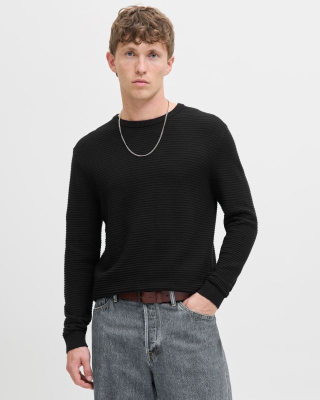 Product: JACK&JONES - PULLOVER NERO GIROCOLLO DA UOMO A COSTINE ORIZZONTALI (1 of 6)