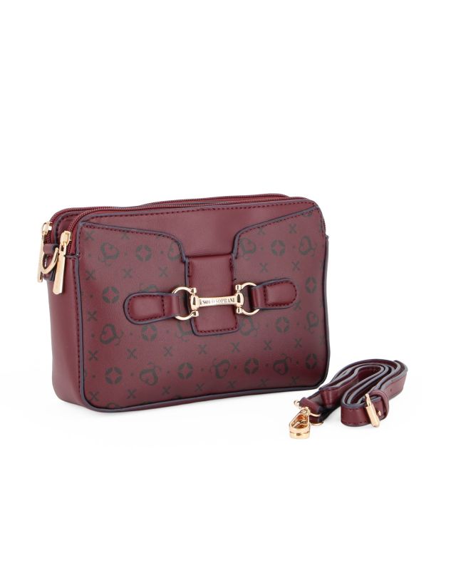 Product: SOLO SOPRANI - Tracolla bordeaux loggata con morsetto e tre scomparti principali (1 of 4)