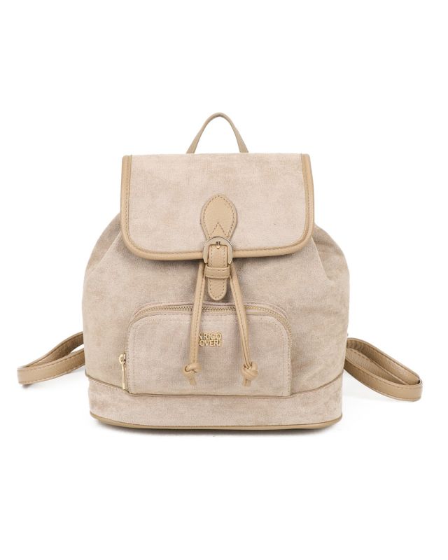 Product: ENRICO COVERI - Zaino taupe scamosciato con tasca frontale, patta e coulisse (1 of 3)