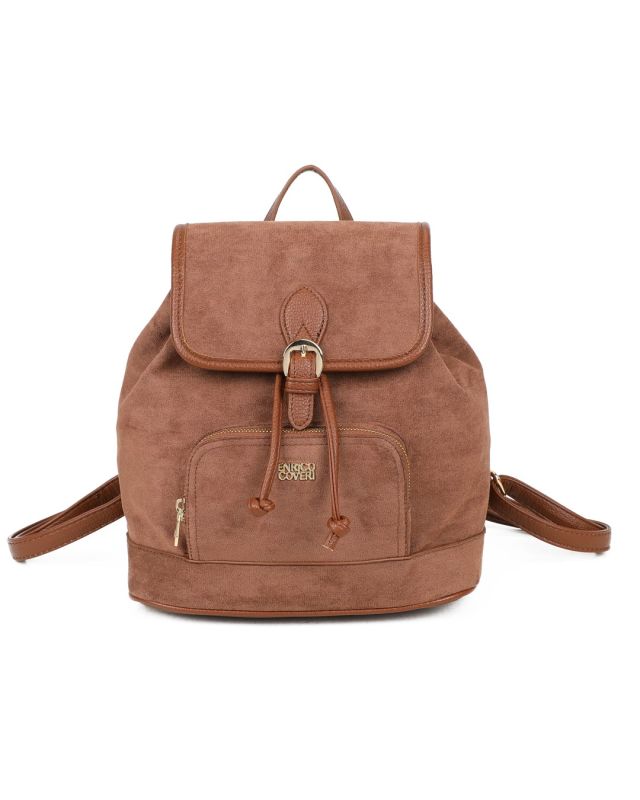 Product: ENRICO COVERI - Zaino marrone scamosciato con tasca frontale, patta e coulisse (1 of 3)