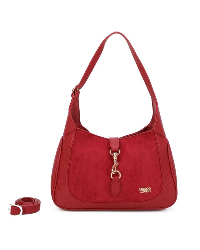 Product: ENRICO COVERI - Borsa a spalla rossa con parte frontale scamosciata e pattina con moschettone, tracolla removibile (1 of 3)
