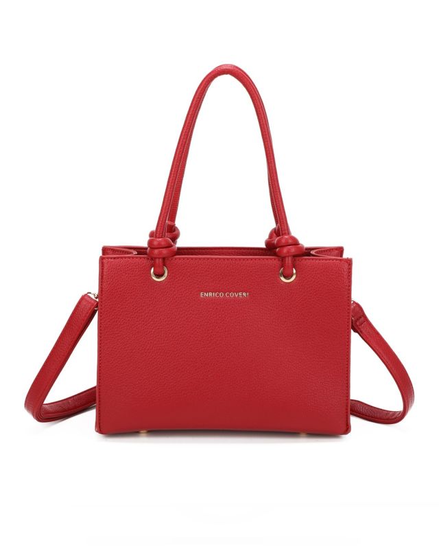 Product: ENRICO COVERI - Borsa a mano rossa con nodi sui manici e tracolla removibile (1 of 3)