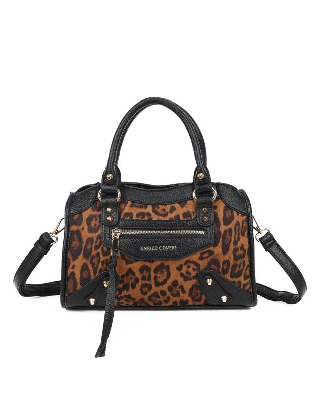 Product: ENRICO COVERI - Borsa a mano maculata scamosciata con tasca frontale, tracolla removibile (1 of 3)
