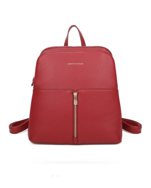 Product: ENRICO COVERI - Zaino rosso con due scomparti principali e zip verticale (1 of 3)