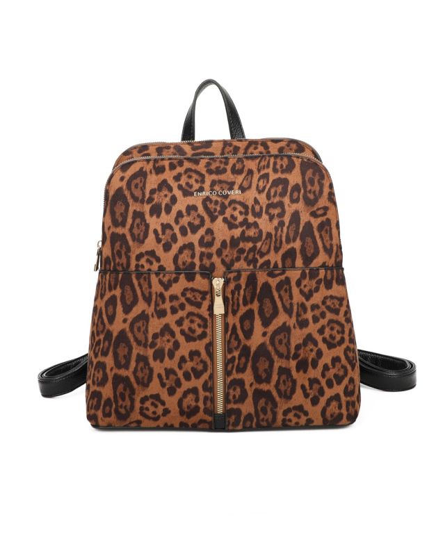 Product: ENRICO COVERI - Zaino leopardato con due scomparti principali e zip verticale (1 of 3)