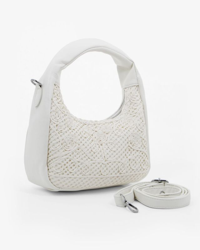 Product: RIFLE - Borsa a spalla bianca con parte frontale intrecciata, tracolla removibile (1 of 4)
