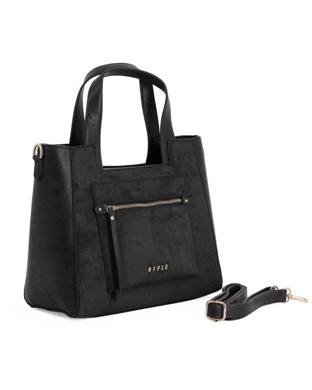 Product: RIFLE - Borsa due manici nera con parte frontale scamosciata, tracolla removibile (1 of 4)