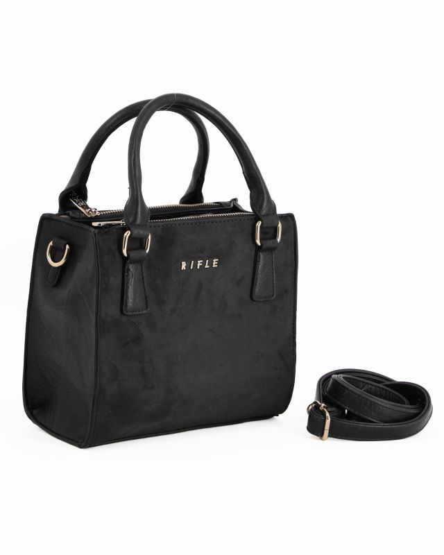 Product: RIFLE - Borsa due manici nera scamosciata con tre scomparti principali, tracolla removibile (1 of 4)