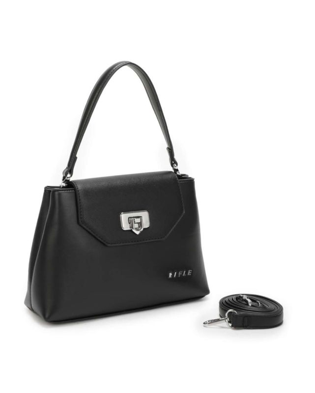 Product: RIFLE - Borsa a mano nera con patta e tre scomparti interni, tracolla removibile (1 of 3)