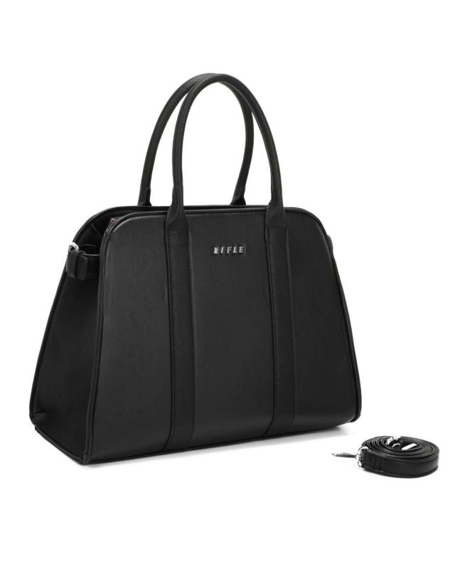 Product: RIFLE - Borsa due manici nera con tasca posteriore, tracolla removibile (1 of 3)