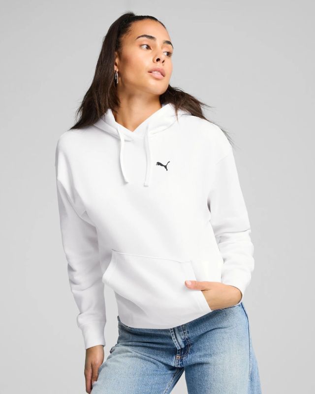 Product: PUMA - FELPA  CON CAPPUCCIO BIANCA ESSENTIAL  COMFORT HD FL DA DONNA, 682384-02 (1 of 5)