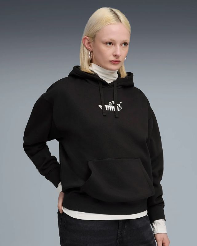 Product: PUMA - FELPA NERA CON CAPPUCCIO ESSENTIAL NATURE 2.0 COMFORT HD DA DONNA, 688079-01 (1 of 5)