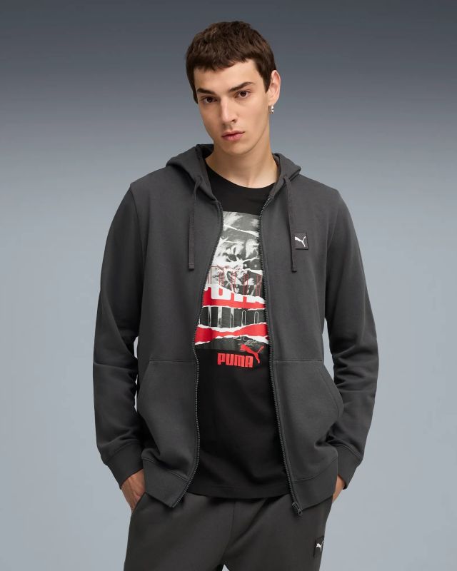 Product: PUMA -FELPA CON CAPPUCCIO FULL ZIP GRIGIA ESSENTIAL ELEVATED FZ HD DA UOMO, 688255-44 (1 of 4)