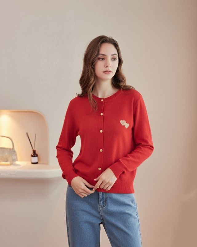 Product: BACHATA - Cardigan manica lunga rosso con bottoni da donna (1 of 4)