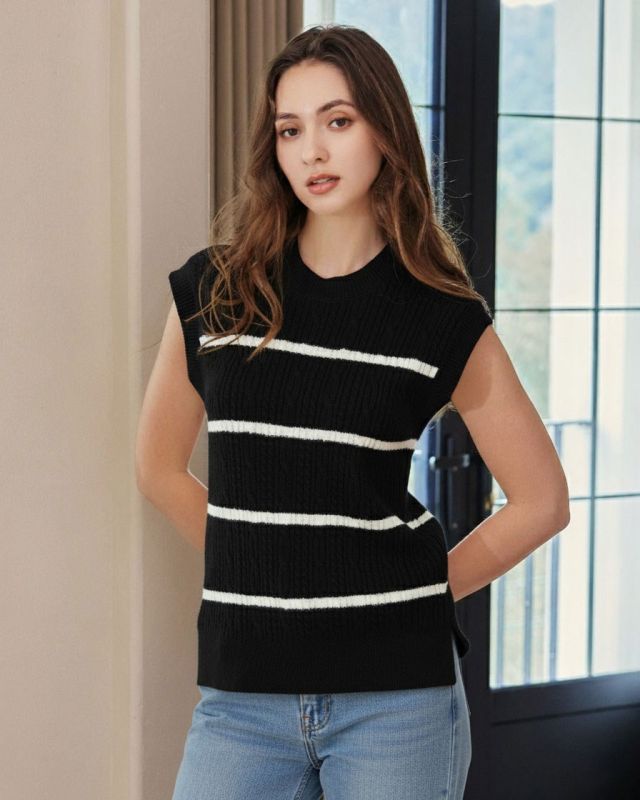 Product: BACHATA - Gilet a maglia nero e panna da donna (1 of 4)