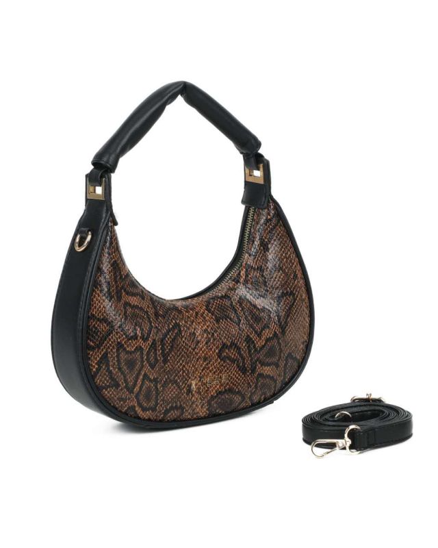 Product: RIFLE - Borsa a spalla marrone pitonata con manico imbottito, tracolla removibile (1 of 3)