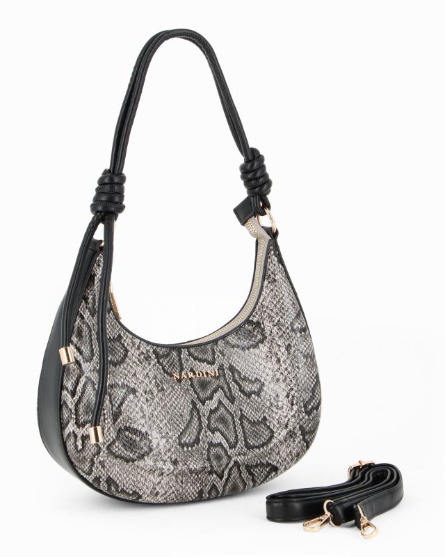 Product: NARDINI - Borsa a spalla grigia pitonata, tracolla removibile (1 of 4)