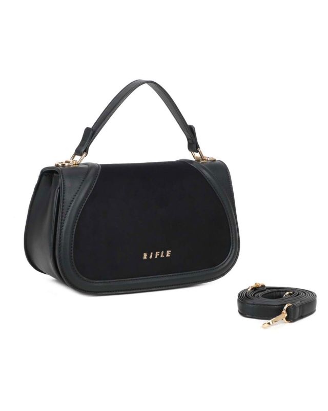 Product: RIFLE - Borsa a mano nera con patta scamosciata, tracolla removibile (1 of 3)