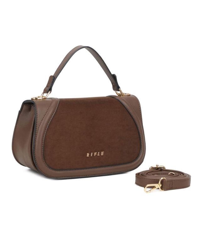 Product: RIFLE - Borsa a mano marrone con patta scamosciata, tracolla removibile (1 of 3)