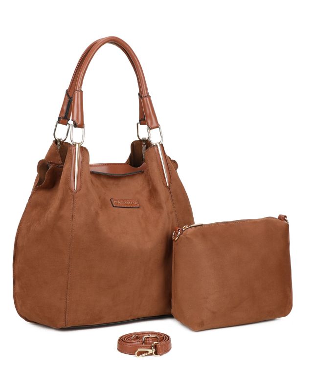 Product: NARDINI - Borsa due manici scamosciata marrone con pochette interna estraibile, tracolla removibile (1 of 3)