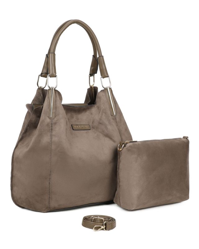Product: NARDINI - Borsa due manici scamosciata taupe con pochette interna estraibile, tracolla removibile (1 of 3)