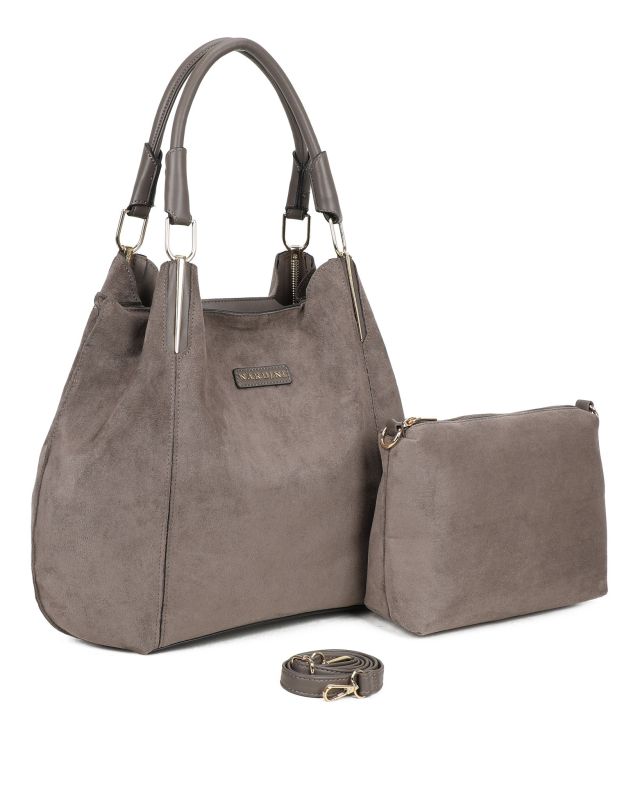 Product: NARDINI - Borsa due manici scamosciata grigia con pochette interna estraibile, tracolla removibile (1 of 3)