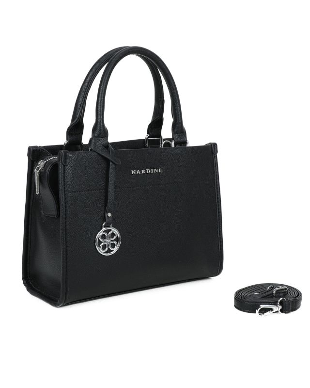 Product: NARDINI - Borsa due manici nera con ciondolo e tasca posteriore, tracolla removibile (1 of 3)