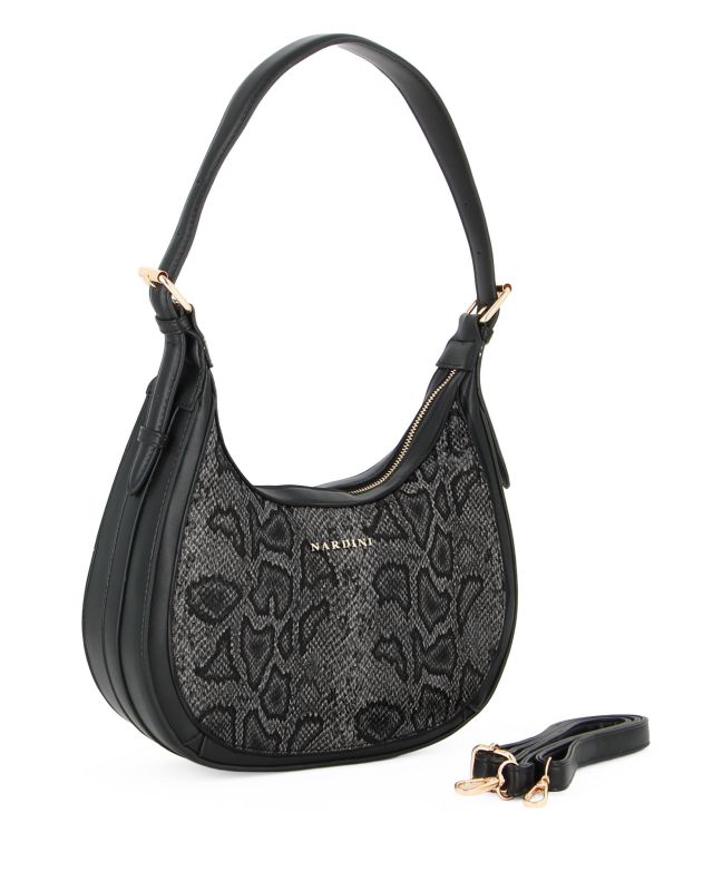 Product: NARDINI - Borsa a spalla nera pitonata, tracolla removibile (1 of 16)