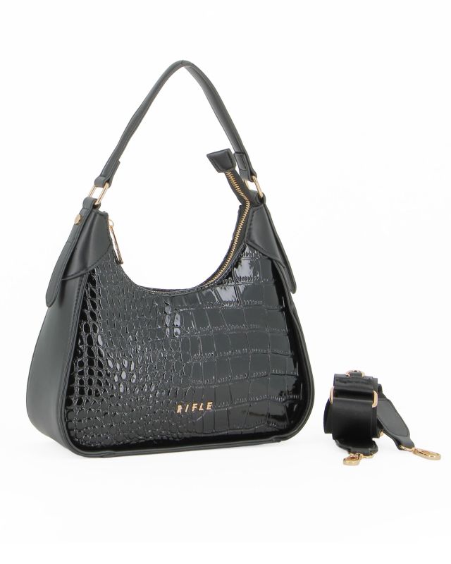 Product: RIFLE - Borsa a spalla nera in cocco con tasca posteriore, tracolla removibile (1 of 4)
